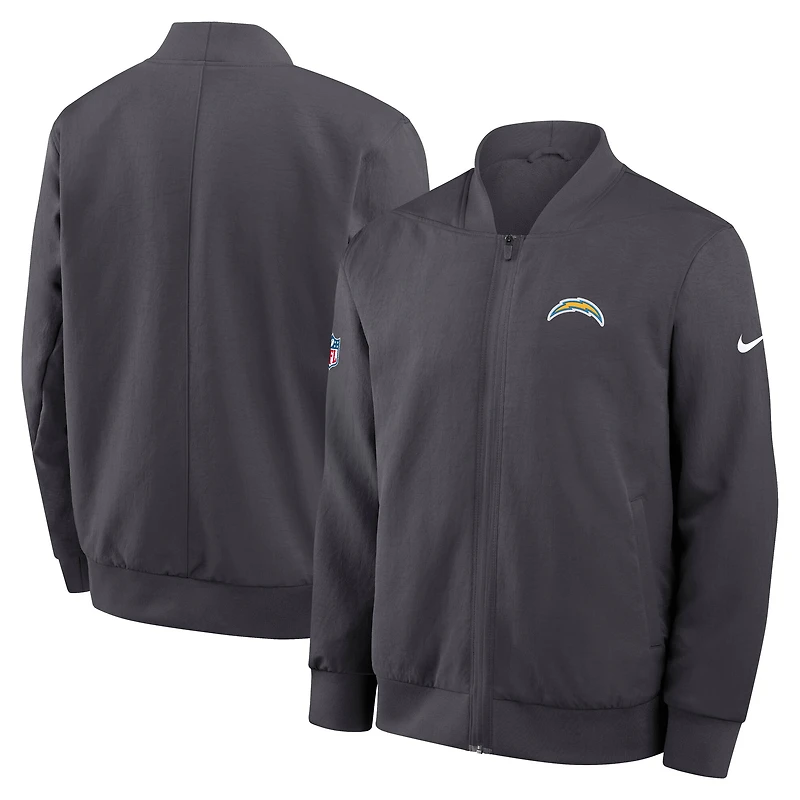 Men's Nike Anthracite Los Angeles Chargers Sideline Full-Zip Bomber Jacket