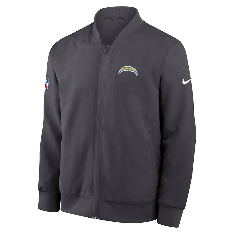 Men's Nike Anthracite Los Angeles Chargers Sideline Full-Zip Bomber Jacket