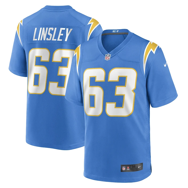 Maillot de joueur match des Chargers Los Angeles Nike Corey Linsley pour homme, bleu poudre