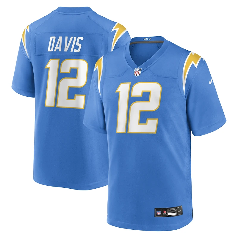 Maillot de match d'équipe Los Angeles Chargers Nike Derius Davis Powder Blue pour homme