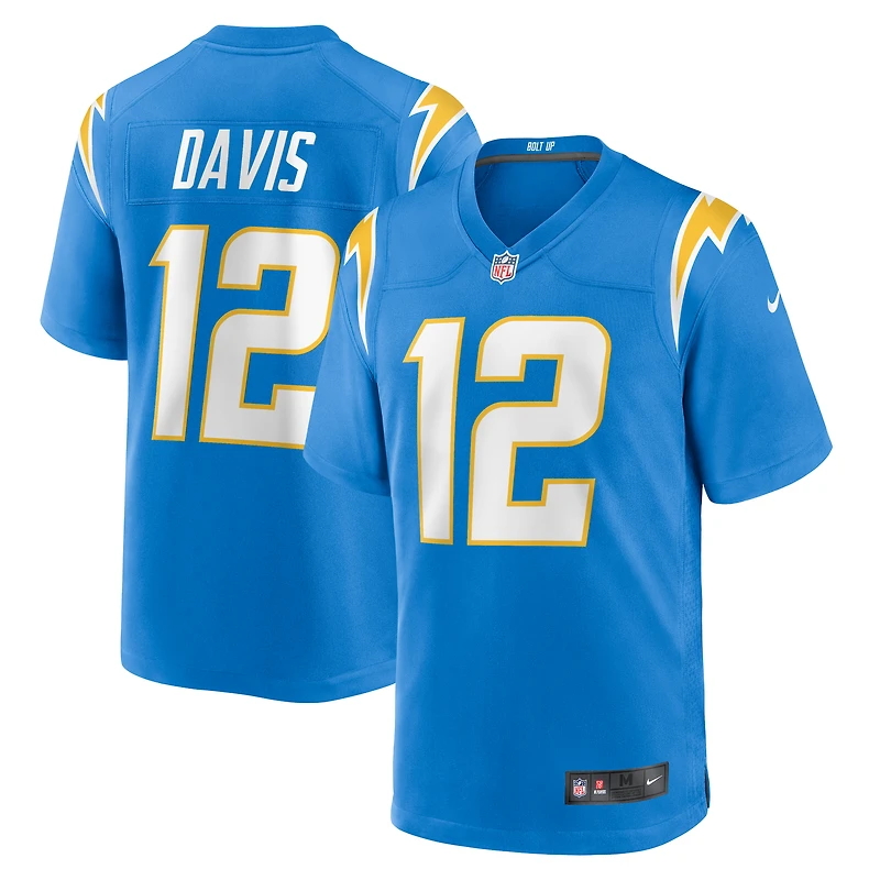 Maillot de match d'équipe Los Angeles Chargers Nike Derius Davis Powder Blue pour homme