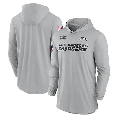 Sweat à capuche léger manches longues et Nike gris Los Angeles Chargers 2024 Salute to Service pour homme