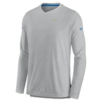 T-shirt de performance à manches longues et col en V Nike Los Angeles Chargers Sideline Coach Chevron Lock Up pour homme, gris