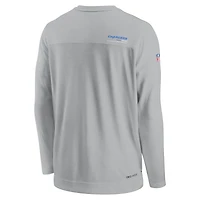 T-shirt de performance à manches longues et col en V Nike Los Angeles Chargers Sideline Coach Chevron Lock Up pour homme, gris
