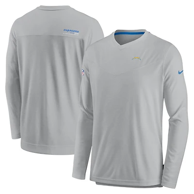 T-shirt de performance à manches longues et col en V Nike Los Angeles Chargers Sideline Coach Chevron Lock Up pour homme, gris