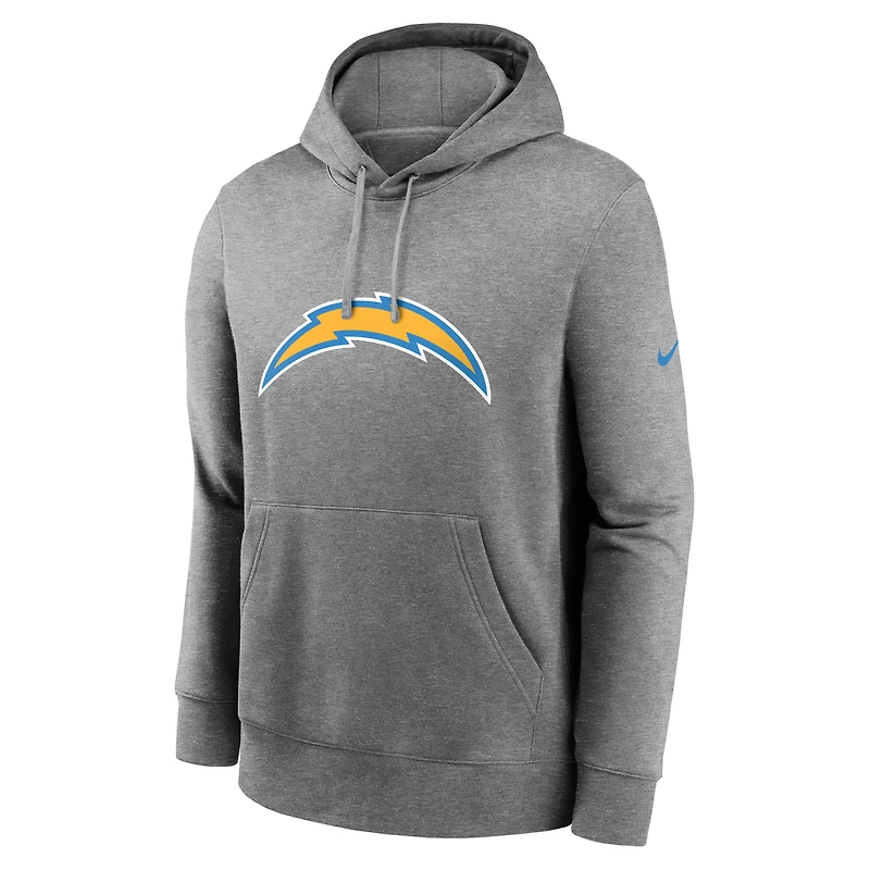 Men's Nike Heather Gray Los Angeles Chargers Club Logo Pullover Hoodie