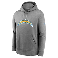 Men's Nike Heather Gray Los Angeles Chargers Club Logo Pullover Hoodie