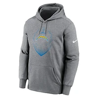 Men's Nike Heather Gray Los Angeles Chargers Icon Performance Pullover Hoodie