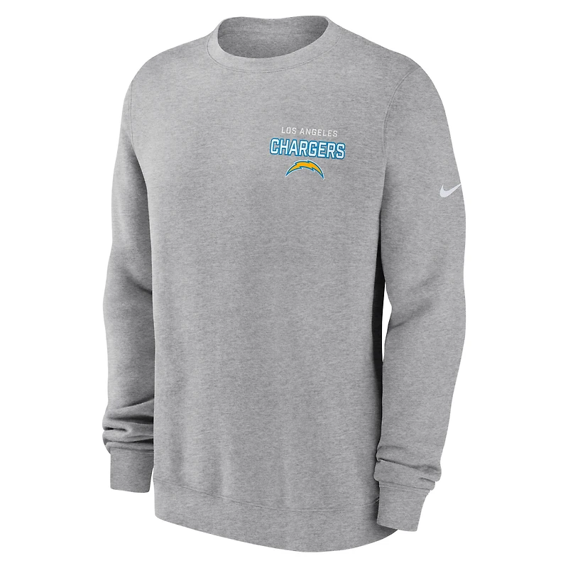 Men's Nike Heather Gray Los Angeles Chargers Primetime Club Fleece Pullover Sweatshirt