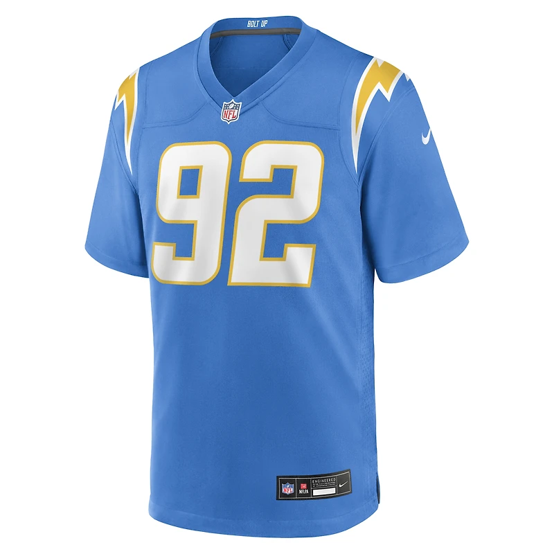 Maillot Nike Justin Eboigbe Powder Blue pour homme des Los Angeles Chargers Team Game
