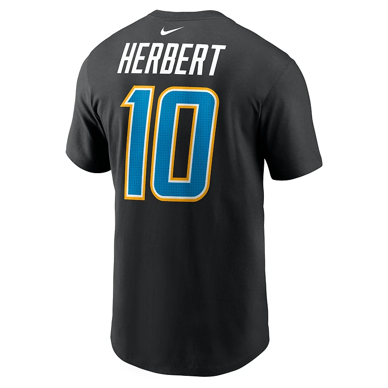 T-shirt Nike Justin Herbert noir Los Angeles Chargers Carbon avec nom et numéro pour homme