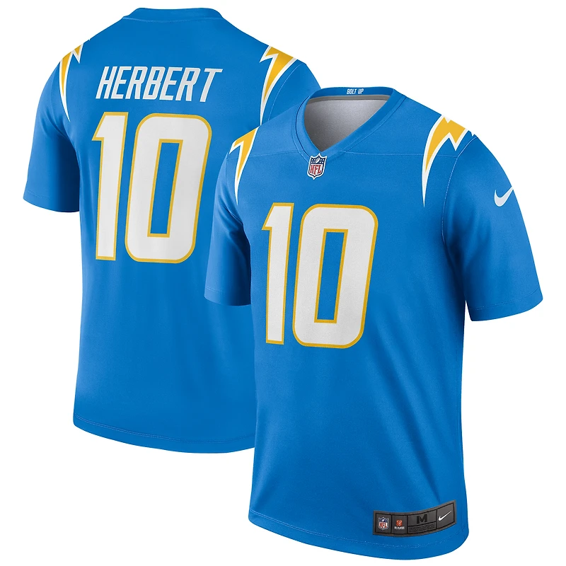 Haut Nike Justin Herbert bleu poudre pour homme, Legend Player Performance des Los Angeles Chargers