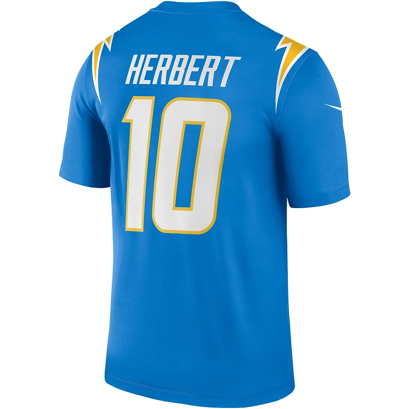 Haut Nike Justin Herbert bleu poudre pour homme, Legend Player Performance des Los Angeles Chargers
