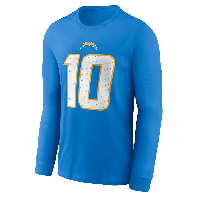 T-shirt à manches longues Nike Justin Herbert pour homme, bleu poudre, nom et numéro du joueur des Chargers de Los Angeles