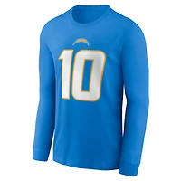T-shirt à manches longues Nike Justin Herbert pour homme, bleu poudre, nom et numéro du joueur des Chargers de Los Angeles