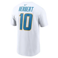 T-shirt Nike Justin Herbert pour homme, blanc, nom et numéro du joueur des Chargers de Los Angeles