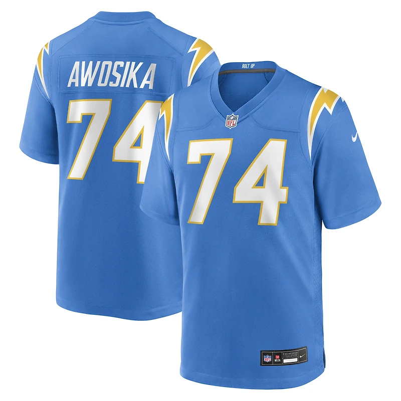 Maillot de match Nike Kayode Awosika bleu poudré des Los Angeles Chargers pour homme