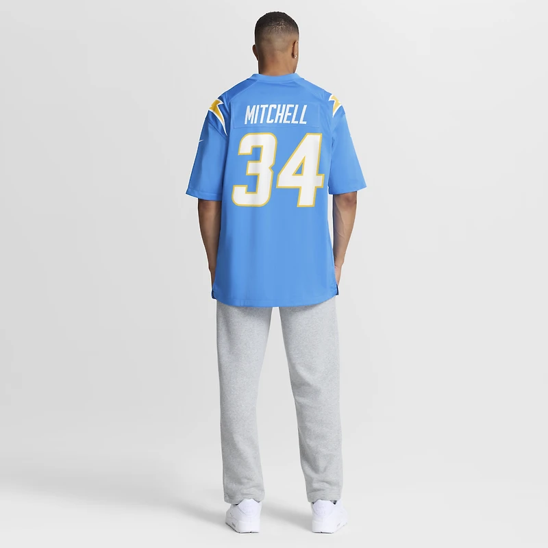 Maillot de match Nike Keaton Mitchell bleu poudré des Chargers Los Angeles pour homme