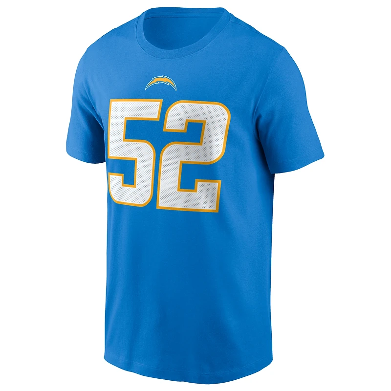 T-shirt avec nom et numéro de joueur des Chargers Los Angeles Nike Khalil Mack pour homme, bleu poudre