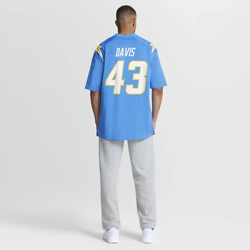 Maillot de match Nike Michael Davis des Chargers Los Angeles pour homme, bleu poudre