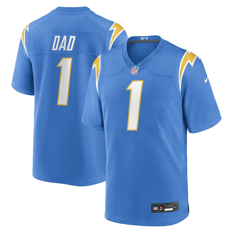 Maillot de match des Chargers Los Angeles Nike numéro 1 Dad pour homme, bleu poudre