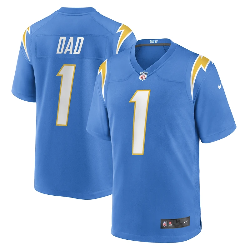 Maillot de match des Chargers Los Angeles Nike numéro 1 Dad pour homme, bleu poudre