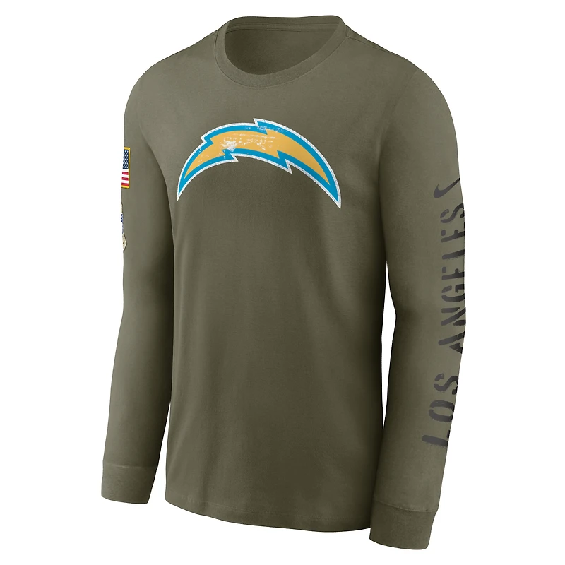 T-shirt à manches longues avec logo de l'équipe Nike Los Angeles Chargers 2022 Salute To Service pour homme