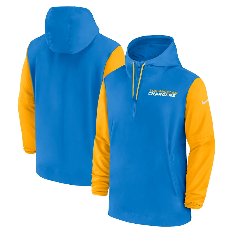 Veste à capuche 1/2 zip pour homme Nike bleu poudre/or Los Angeles Chargers 2024/25 Sideline Pre-Game Player