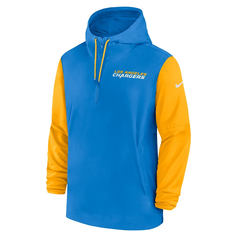 Veste à capuche 1/2 zip pour homme Nike bleu poudre/or Los Angeles Chargers 2024/25 Sideline Pre-Game Player