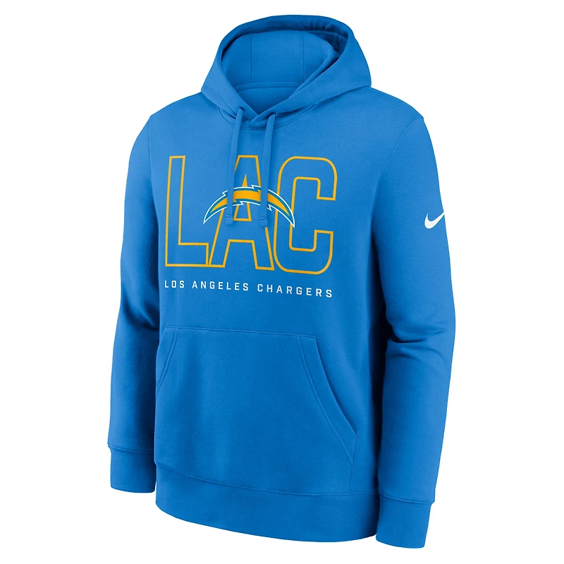 Men's Nike Powder Blue Los Angeles Chargers Busted Play Club Fleece Pullover Hoodie