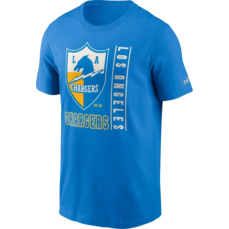 T-shirt essentiel Nike Los Angeles Chargers Lockup pour homme, bleu poudré