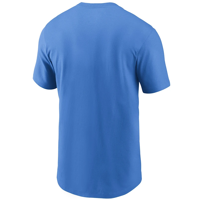 T-shirt essentiel Nike bleu poudre pour homme, logo Primetime des Los Angeles Chargers