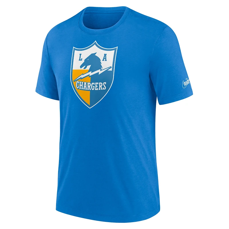 T-shirt à trois mélanges Nike Los Angeles Chargers Rewind Logo pour homme, bleu poudré