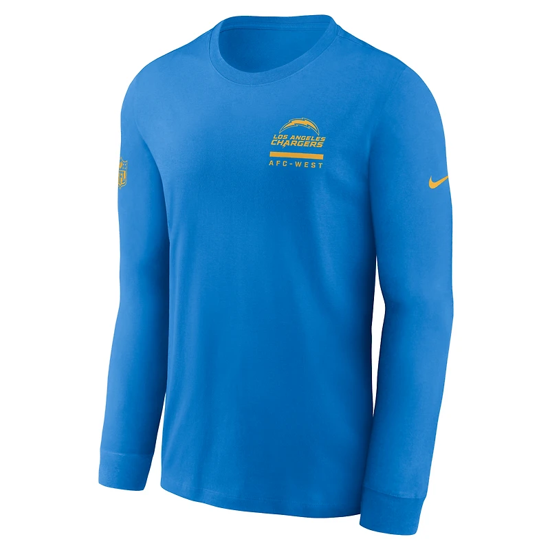T-shirt Nike à manches longues Dri-FIT bleu poudre pour homme des Chargers de Los Angeles