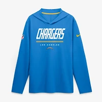Men's Nike  Powder Blue Los Angeles Chargers Sideline Lightweight Long Sleeve Hooded Dri-FIT Top