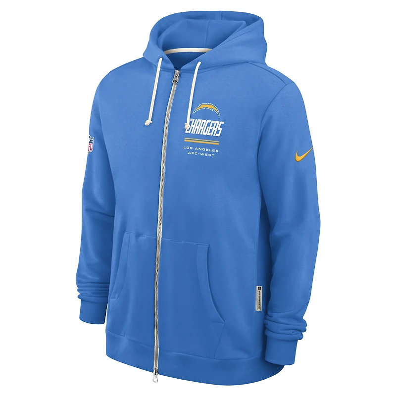 Sweat à capuche zippé Nike bleu poudre Los Angeles Chargers Sideline Standard Issue Dri-FIT pour homme
