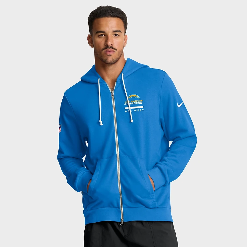 Sweat à capuche Nike bleu poudre Los Angeles Chargers Sideline Standard Issue Utility Player Dri-FIT entièrement zippé pour homme