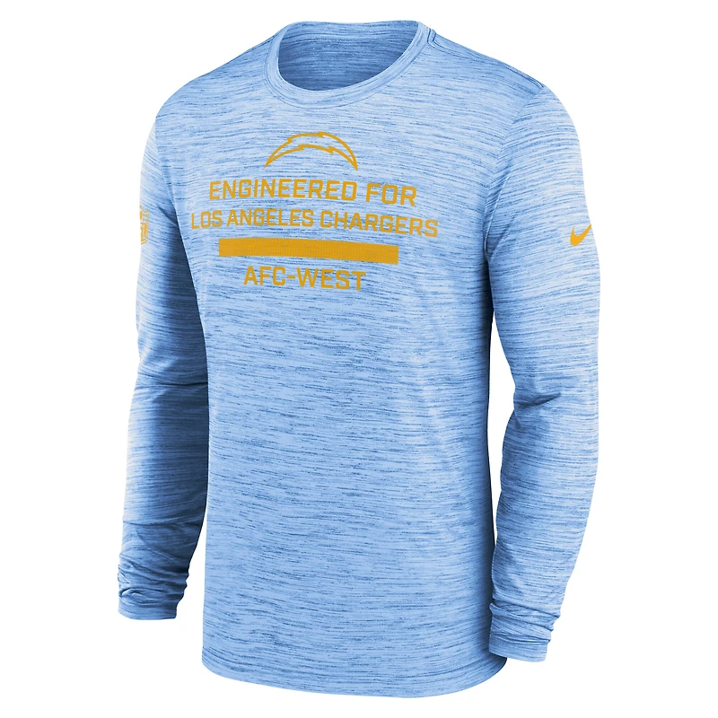 T-shirt Nike Performance à manches longues bleu poudre Los Angeles Chargers Sideline Velocity pour homme