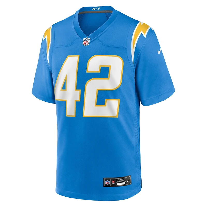 Maillot Nike Tucker Fisk bleu poudre pour homme des Los Angeles Chargers