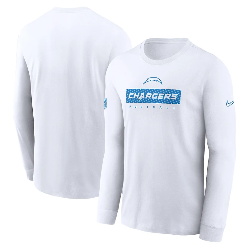 T-shirt Nike blanc à manches longues Los Angeles Chargers Sideline Dri-FIT pour homme