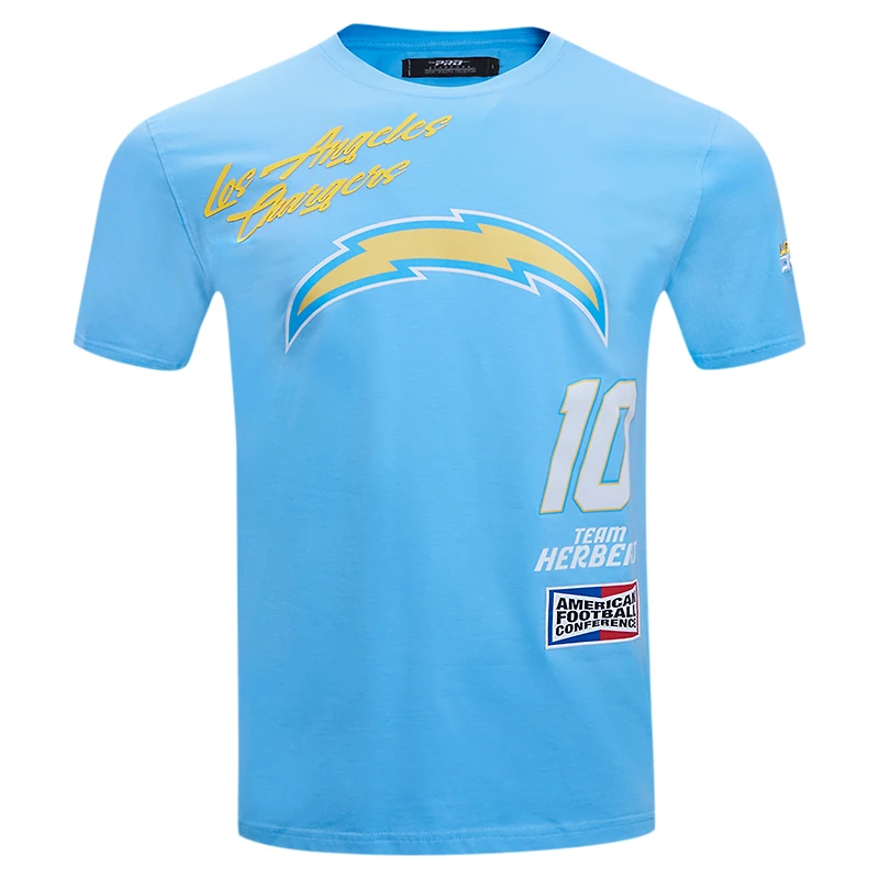T-shirt de joueur Pro Standard Justin Herbert bleu poudre des Chargers Los Angeles Fast Lane avec nom et numéro pour hommes