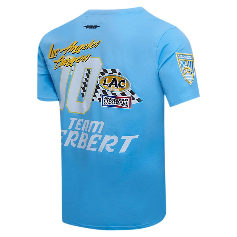 T-shirt de joueur Pro Standard Justin Herbert bleu poudre des Chargers Los Angeles Fast Lane avec nom et numéro pour hommes