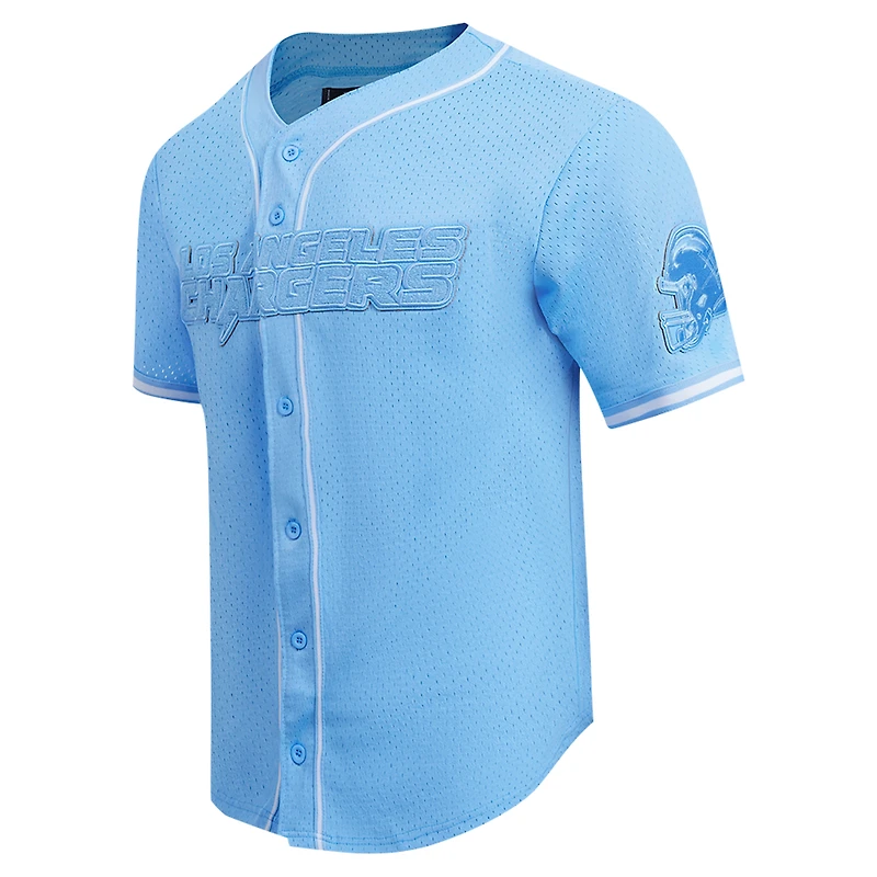 Chemise boutonnée en maille triple ton sur Pro Standard pour hommes, bleu poudre, Los Angeles Chargers