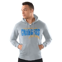 Sweat à capuche zippé classique vieilli gris chiné pour homme des Los Angeles Chargers