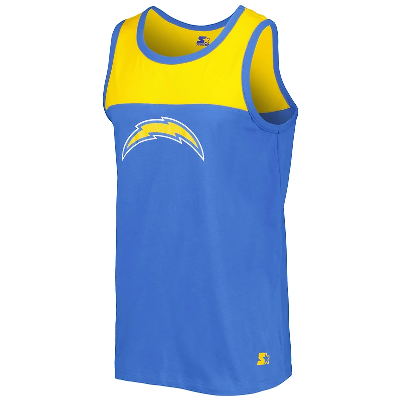 Débardeur tendance Starter Powder Blue/Gold Los Angeles Chargers Logo Touchdown pour homme