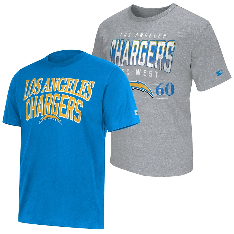 Men's Starter Powder Blue/Gray Los Angeles Chargers Two-Pack Logo T-Shirt Set