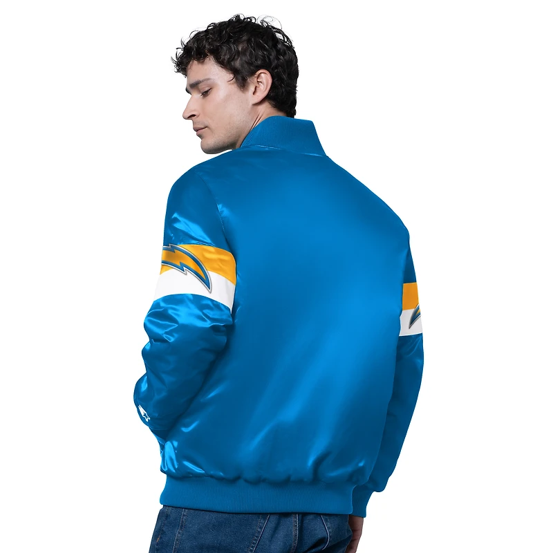 Men's Starter Powder Blue Los Angeles Chargers Triple Option Satin Varsity Full-Snap Jacket