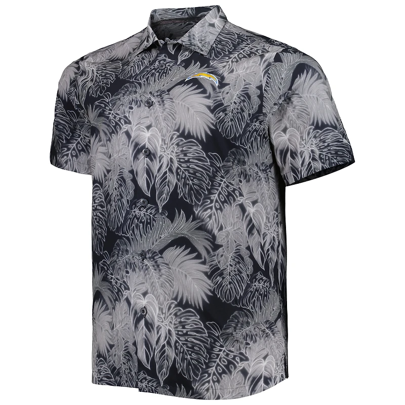 Men's Tommy Bahama Black Los Angeles Chargers Big & Tall Coast Luminescent Fronds Camp IslandZone Button-Up Shirt