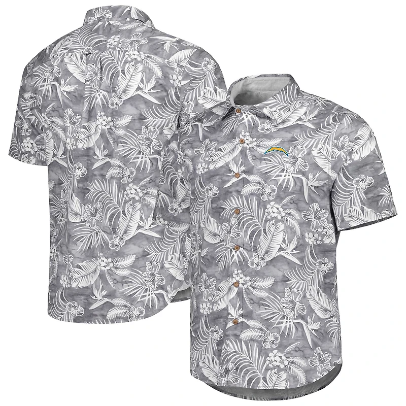 Men's Tommy Bahama Gray Los Angeles Chargers Aqua Lush Full-Button Shirt
