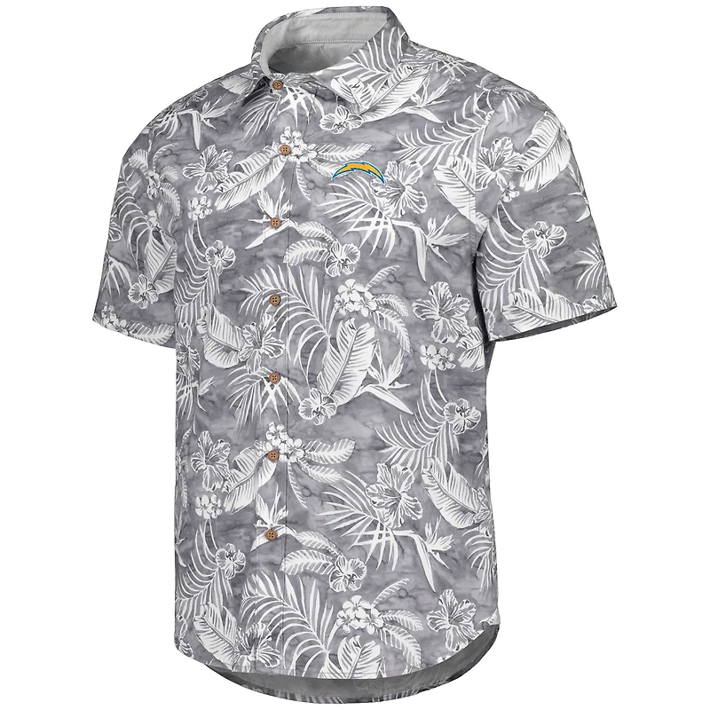 Chemise Tommy Bahama grise Los Angeles Chargers Aqua Lush à boutons pour homme